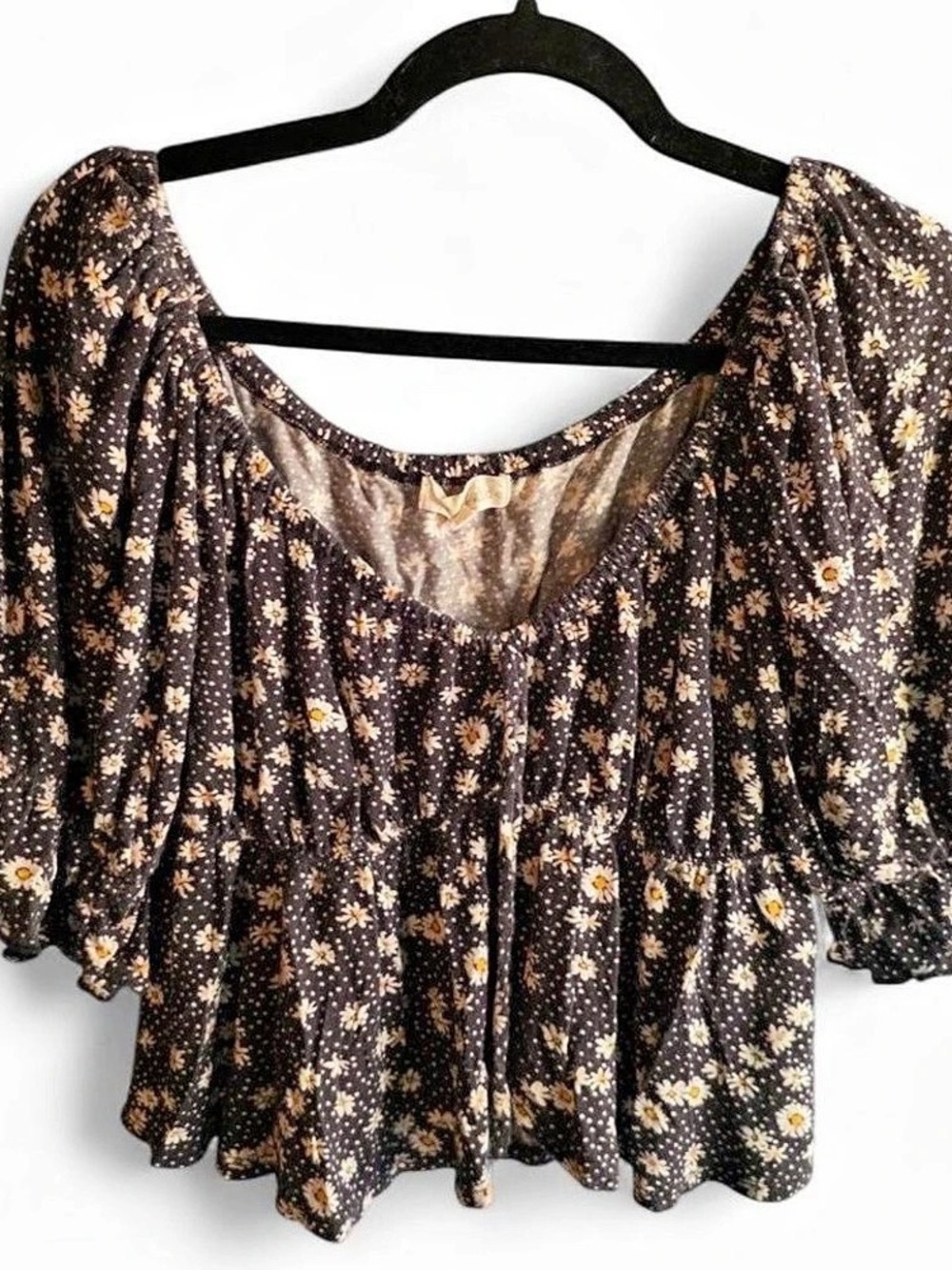 Rewind Floral Peasant Blouse in Black & White Size XL Like New